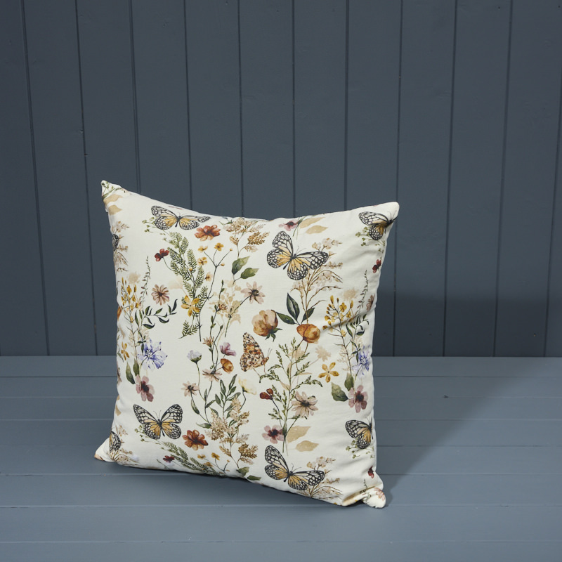 Natural Floral and Butterfly Printed Cushion detail page